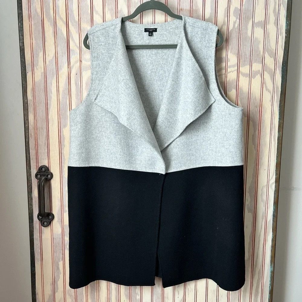 Talbots Colorblock Wool Blend Open Front‎ Long Vest Coat Jacket Size 1X